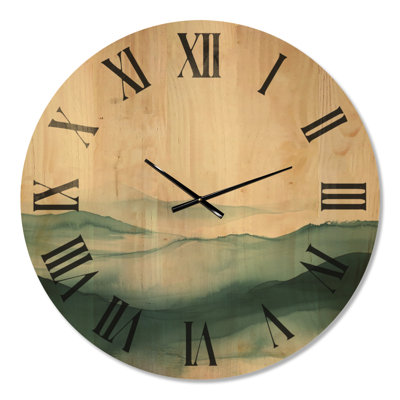 Oversized Alpine Printed Wood Wall Clock – Watercolor Mountain Calming Wood