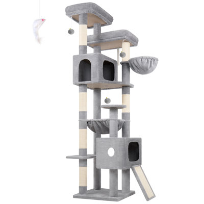 80" Cat Tree For Large Cats, Multi-level Cat Tower For 4+cats With 2 Condos & Hammocks, Soft Velvet Playground,space-saving Corner Cat Tree Small Footprint, Easyassembly