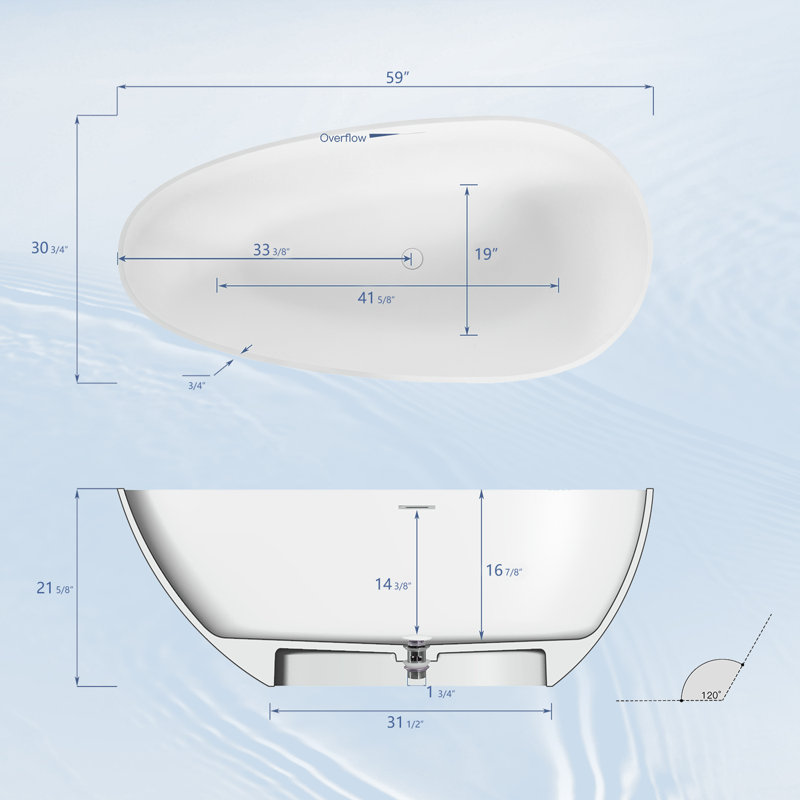 Deco 59'' x 30.75'' Freestanding Soaking Solid Surface Bathtub