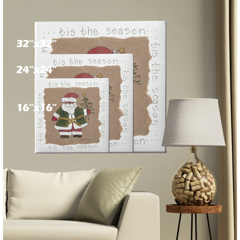 « père noël », reproduction d’art sur toile tendue, H 16 po x l 16 po x P 1,5 po