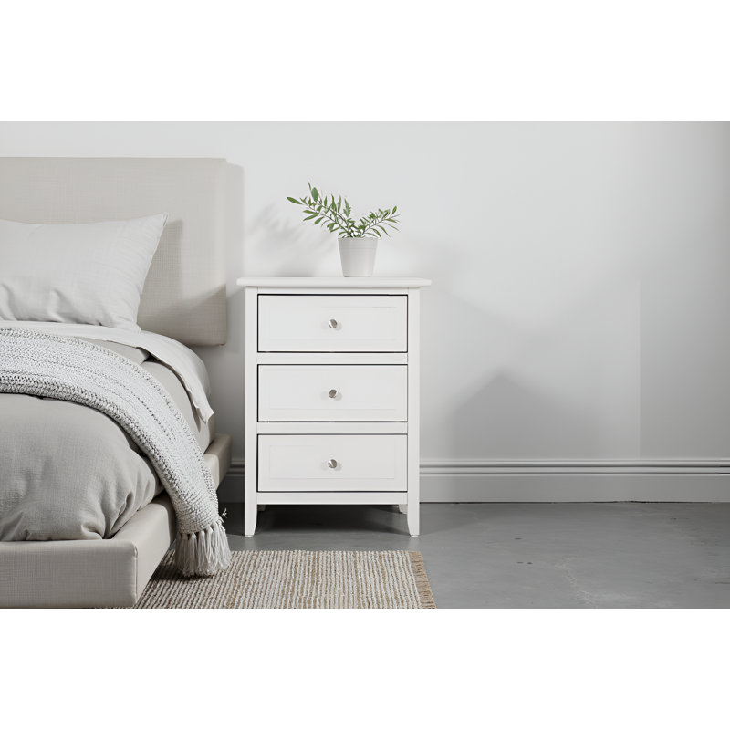 Table de chevet 3 tiroirs Lurne blanche, Blanc