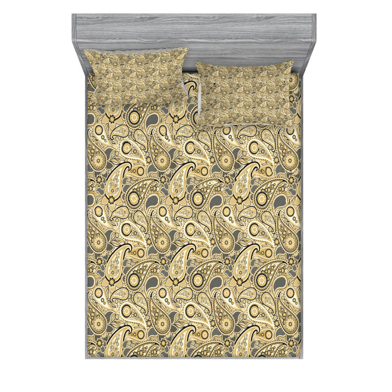 Microfiber Paisley Sheet Set, Paisley 2, Queen Sheet Set with 2 Pillowcases