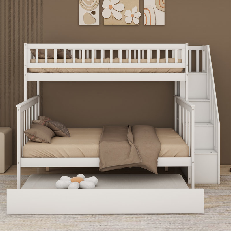 Bunk Bed With Trundle, White, Twin over Full