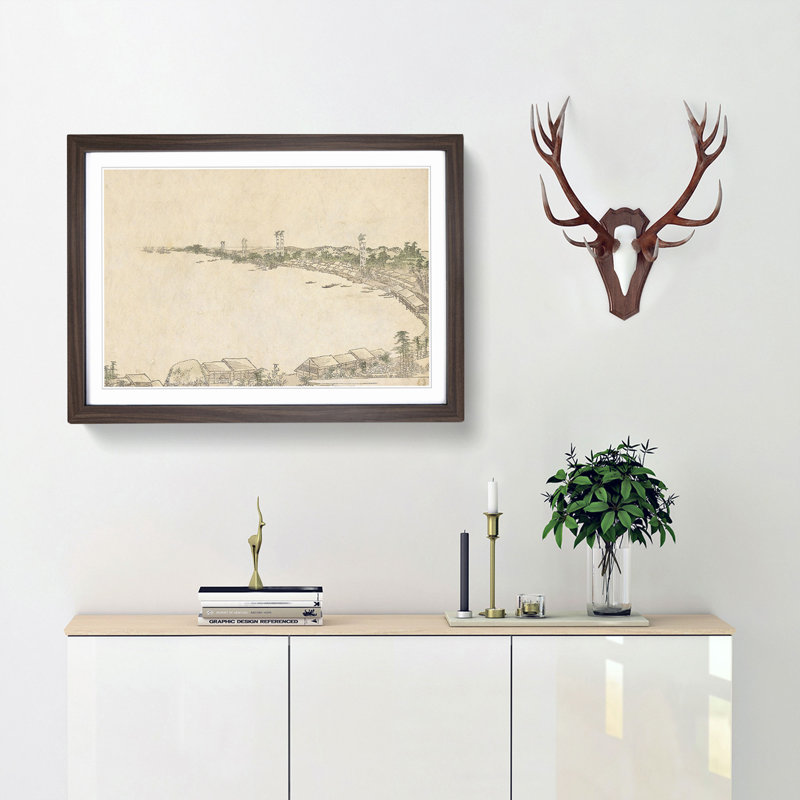 Coastline by Katsushika Hokusai - Picture Frame Painting Print, 27cm H x 36cm W x 2cm D, Walnut Framed