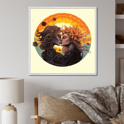 Amoureux s'embrassant au soleil, Illustration rétro I - Couple, impressions d'art mural