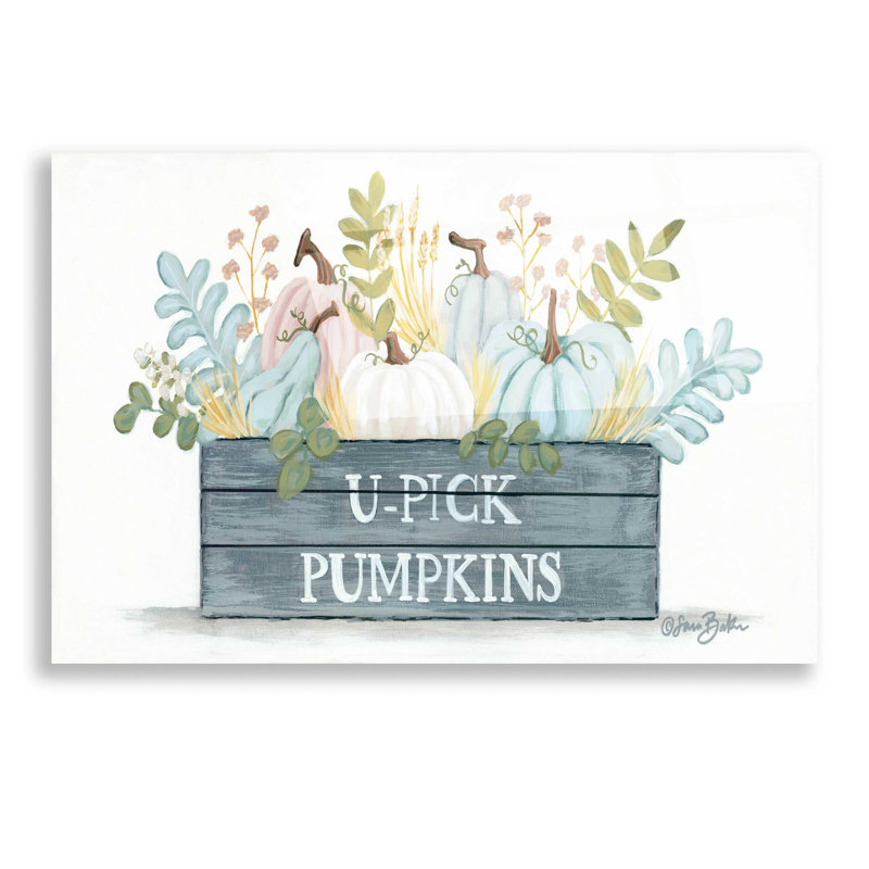 'U-Pick Pumpkins' by Sara Baker, Acrylic Glass Wall Art, 12" H x 16" W