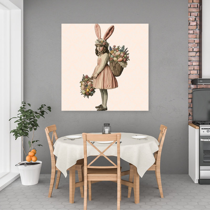 Reproduction d'art rétro vintage sur un lapin de Pâques, H 48 po x l 48 po