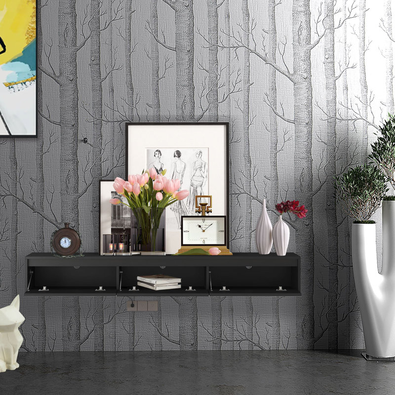 Crédence de rangement flottante l 65 po Crysany, Noir