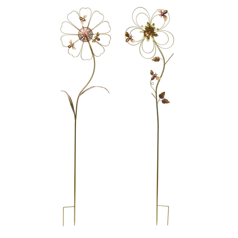  Ensemble de 2 abeilles printanières en métal et fleurs 57,5 po