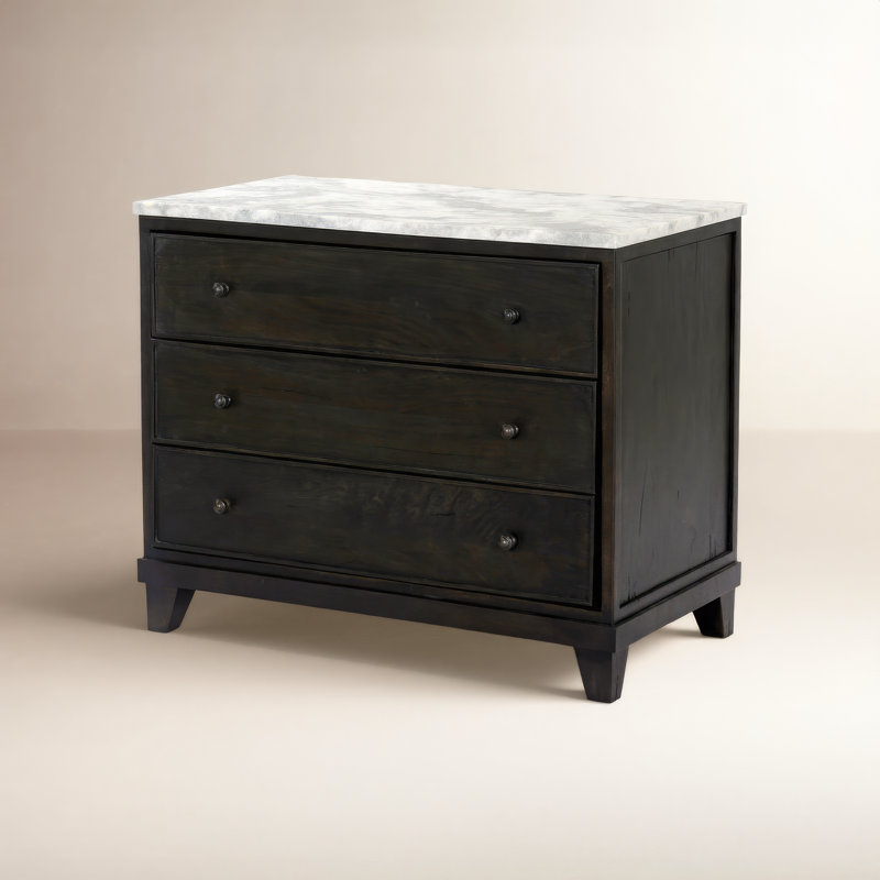 Odette Nightstand-White Statuario Marble, Dark Reclaimed/White Statuario Marble
