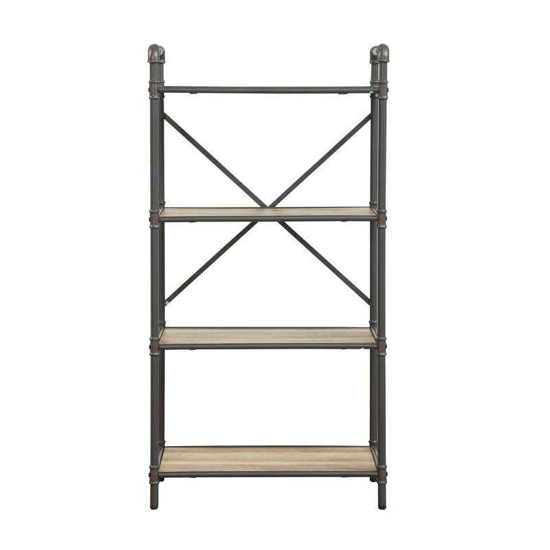 Antique Oak & Sandy Gray Finish Bookshelf, (4 Shelves) 49" H x 14" W x 26" D