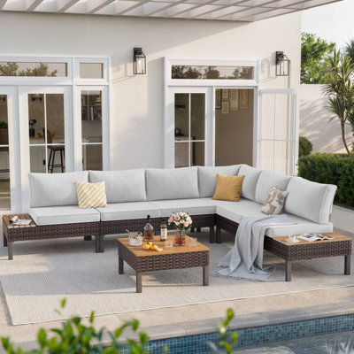 5 Pieces Patio Conversation Set With Coffee Table And Cushions by Latitude Run
