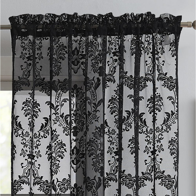 Froehlich Floral Sheer Lace Curtains in Black, Ivory, Linen and White Colors, 54" W x 84" L, Black