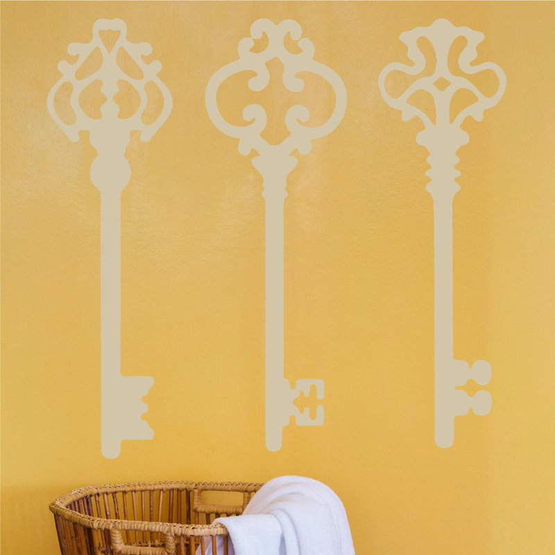 Décalcomanie murale clés squelettes, H 45 po x l 46 po x P 0,01 po, Beige