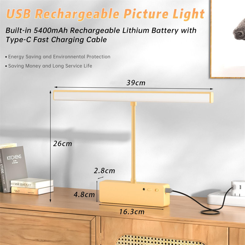 Battery Powered LED Wall Mount Picture Light, Gold
