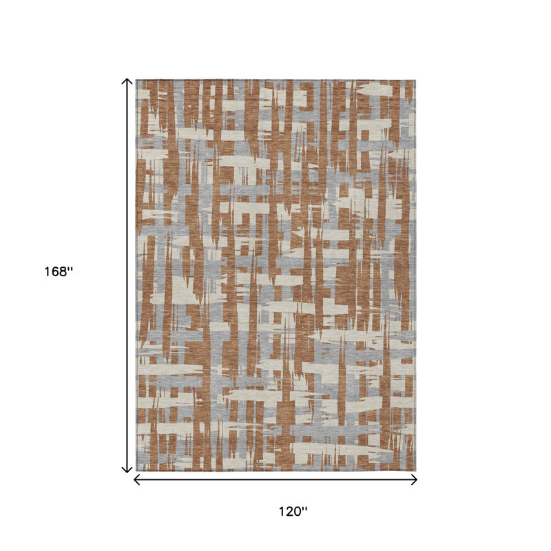 Tapis extérieur lavable rayé gris rouille et ivoire 10 pi x 14 pi