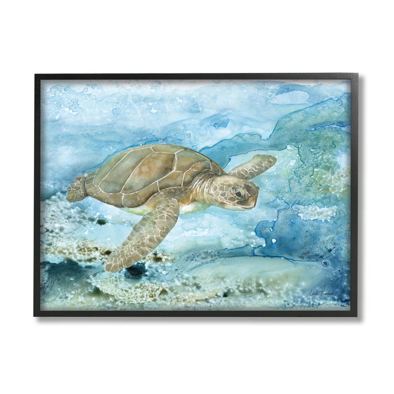 «Modern Sea Turtle Splash» par Leslie Trimbach, H 24 po x l 30 po x P 1,5 po, Estampe numérique Farmhouse