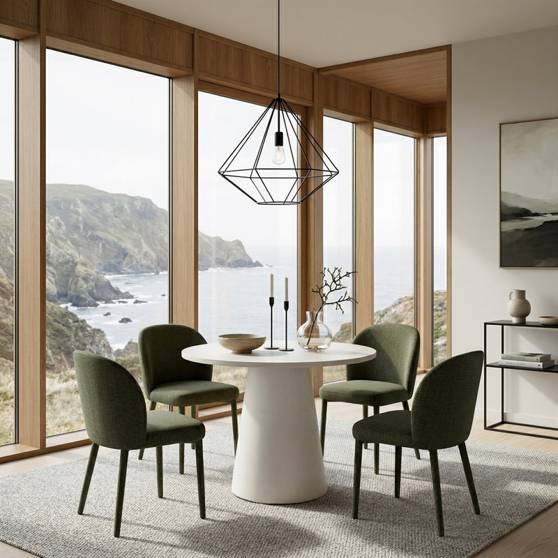 5-Piece Dining Table Set For 4,Round Pedestal Table With Upholstered Dining Chairs, Green