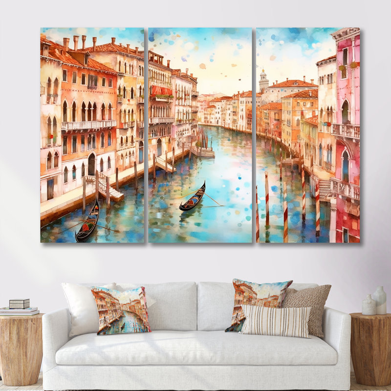 Amariauna - Ensemble d'art mural Venise, H 28 po x l 36 po x P 1 po, Toile tendue