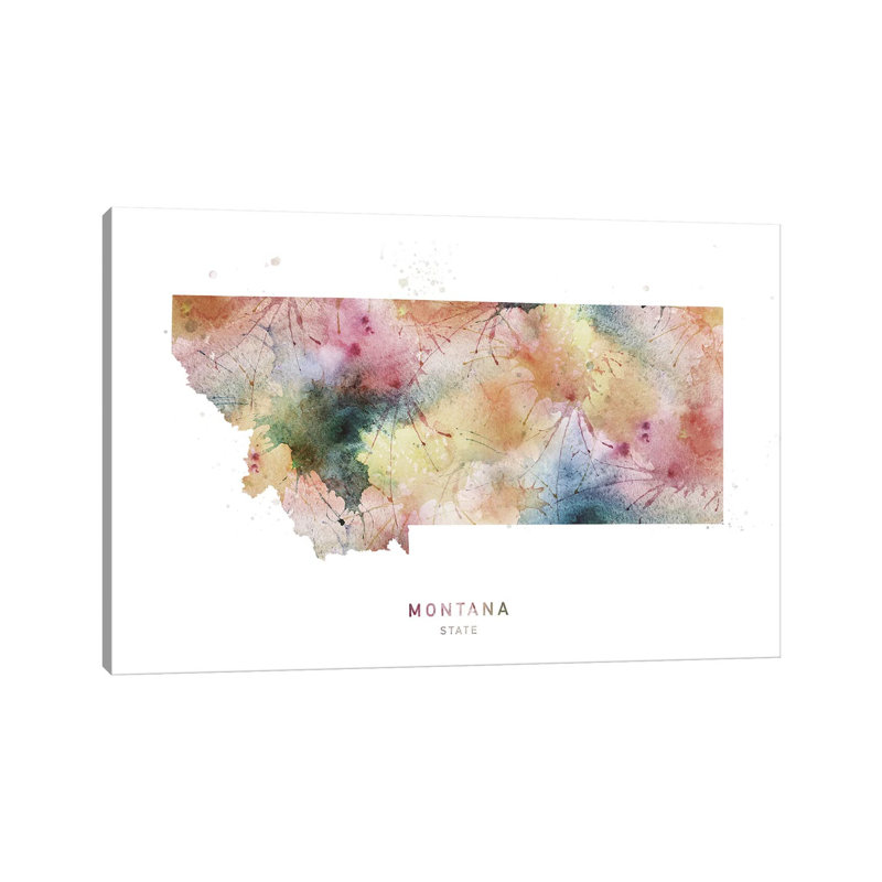 " Montana Watercolor State Map " Painting Print, 26" H x 40" W x 1.5" D, Montana