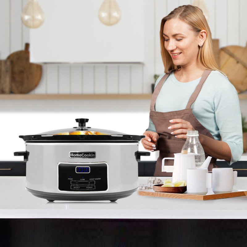 HomeCookin Programmable Slow Cooker 7QT Stainless Silver, 7 Qt, Stainless Silver/Black