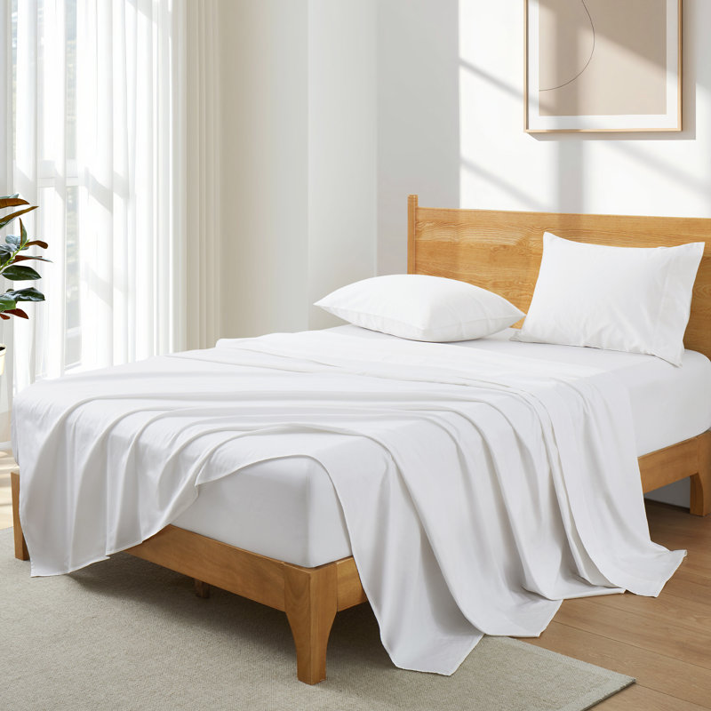 Sheet Set - 100% Organic Bamboo Bedding Set, Cooling Silky Soft Deep Pocket Sheets, White, Full