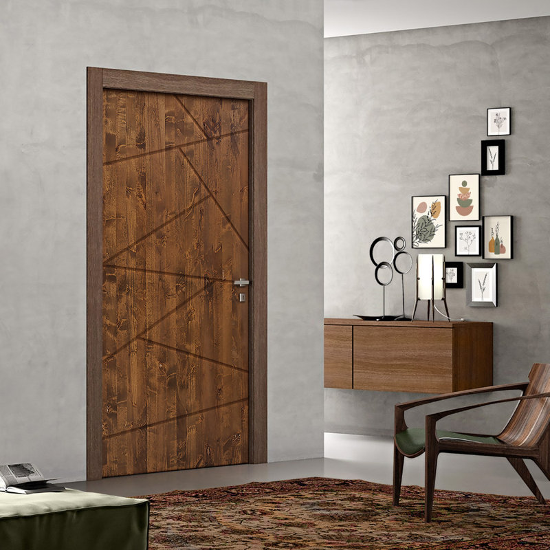 Porte standard à panneaux de bois de pin, Noyer, 42 po x 96 po