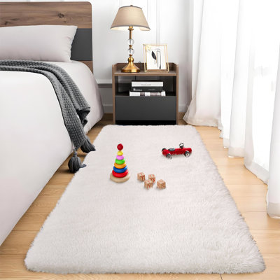 White Washable Shag Area Rugs Non-Slip Fluffy Shag Plush Fuzzy Shaggy Rug for Living Room, Bedroom, Home Decor