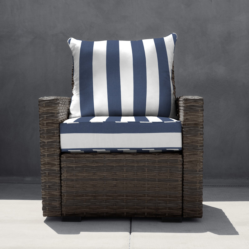 Outdoor Deep Seating Cushion Set – Comfortable, Durable, Weather-Resistant Design - Basics by Wayfair™, Blue Awning Striped
