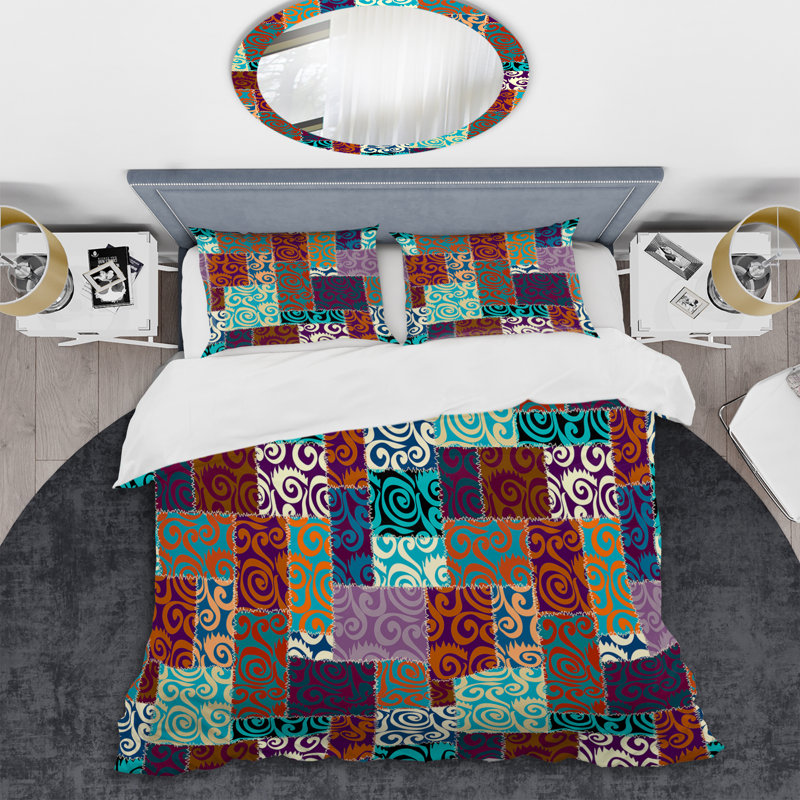 Multicolore patchwork ethnique - ensemble de housse de couette abstrait - microfibre de polyester