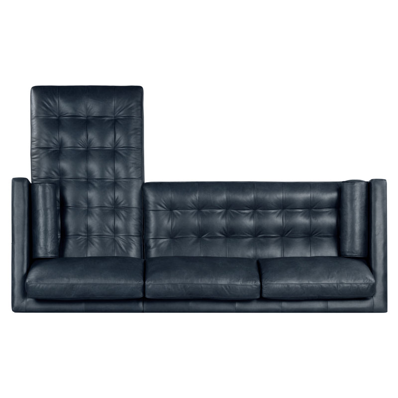 Napa Full-Grain Genuine Italian Leather Sectional, Right Hand Facing, Deepsky Blue Genuine Leather