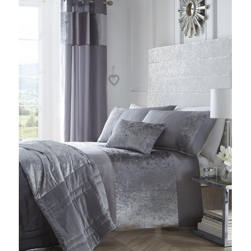 Polemenakos Crushed Velvet Duvet Cover Set, Dove Grey, Super King Duvet Cover + 2 Standard Pillowcases