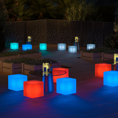 12" LED Light Cube Bat Stool, 16 Color LED Barstool, Rechargeable Pub Chair Seat For Party Pool Deck