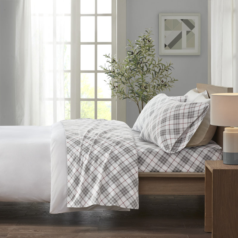 Ensemble de draps 100% coton Cozy, Ensemble de draps pour lit simple TG avec 1 taie d, Carreaux rouges