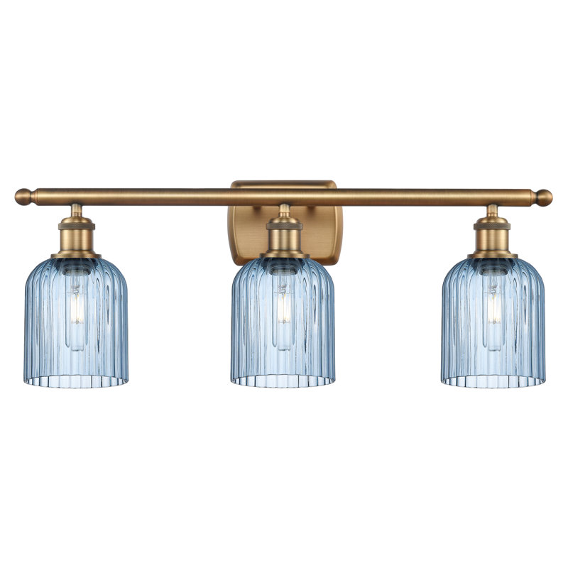 Abat-jour de meuble-lavabo 3 lumières 25 po Brion Addeline, Laiton brossé, Bleu princesse