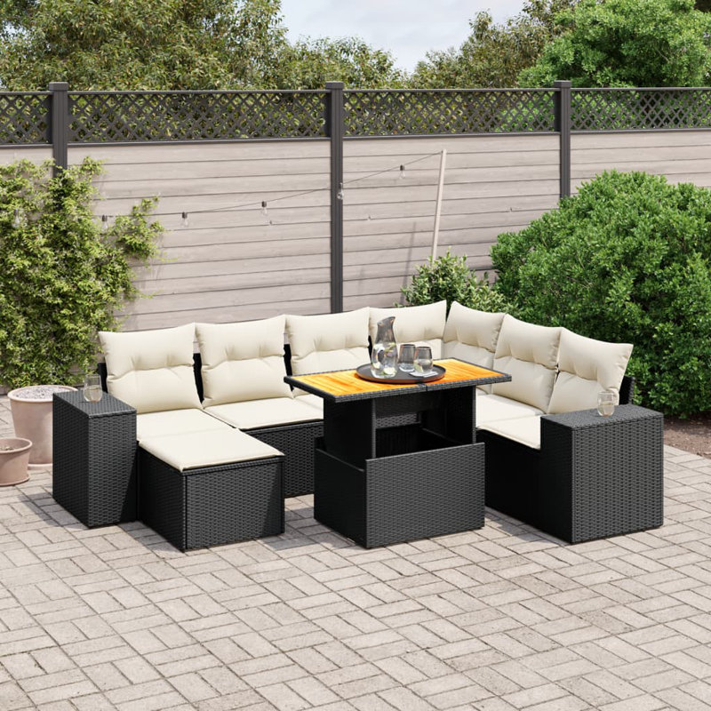 Ensemble de canapé de jardin Vidaxl noir, PE blanc crème et rotin moyen