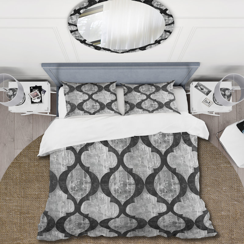 Ensemble de housse de couette noir gris quadrilobe Elegance - Mid-Century, Housse de couette très grand + 2 taies décorativ