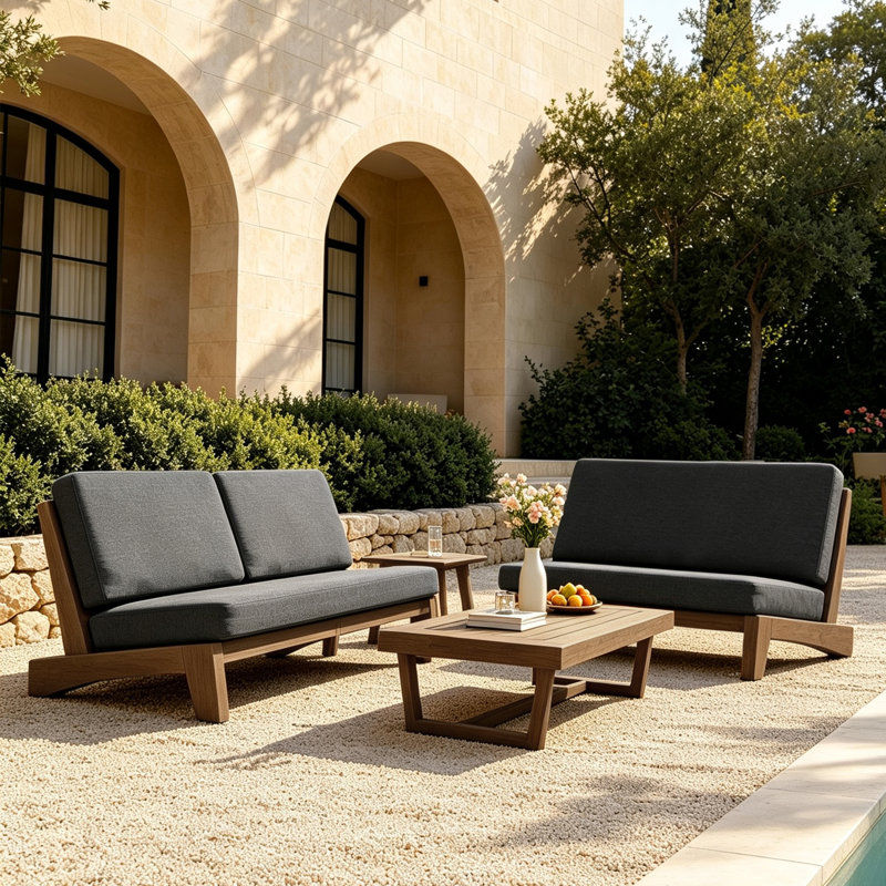 Ensemble de conversation Polett, 4 Pcs: 2 Tables, Loveseat, Sofa, Gris foncé, Brown