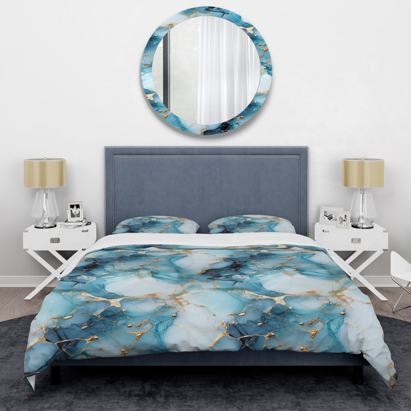 Ensemble de housse de couette céleste or et bleu, Housse de couette pour très grand lit et 2 très