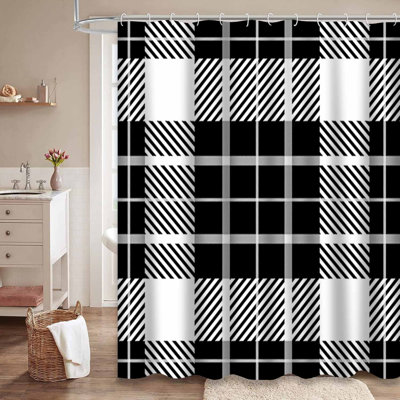 Plaid Lumberjack Buffalo Check White Shower Curtain with 12 Hooks