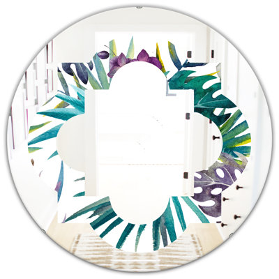 Quatrefoil Floral Botanical Design II Coastal Frameless Wall Mirror
