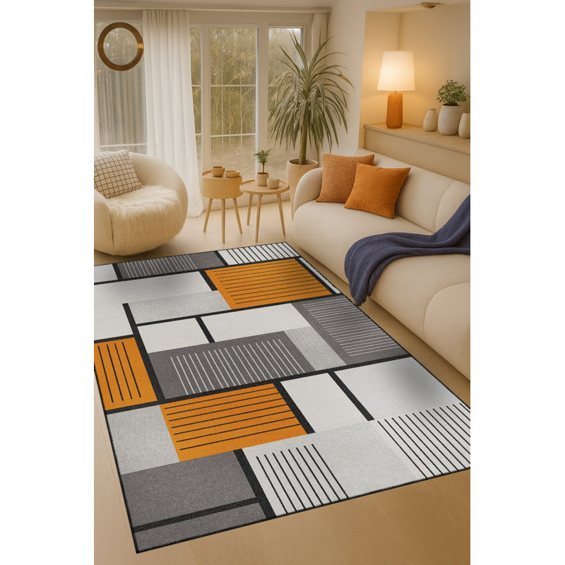 Tapis bleu tissé lavable rétro Mosso, 4'11" x 7'7"