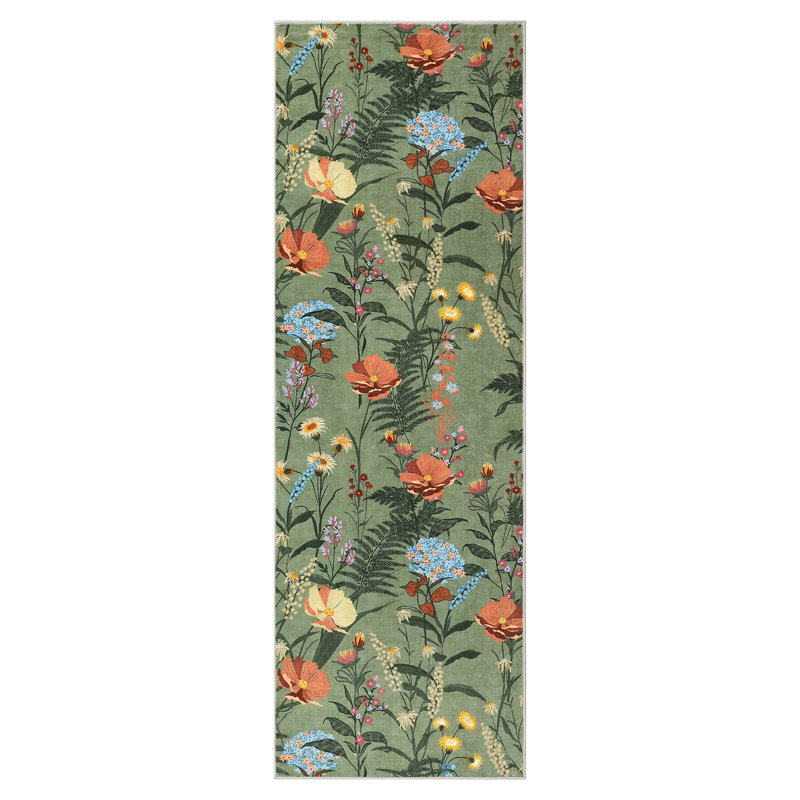Modern Area Rugs Flower Accent CarpetNon-Slip Area Rug Farmhouse Throw Rugs for BedroomLiving RoomOffice, Runner 2' x 6'