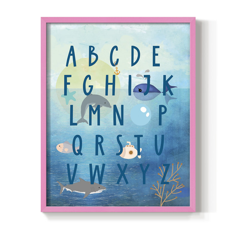 «Underwater Alphabet», reproduction encadrée - bois massif, H 21 po x l 17 po, Rose