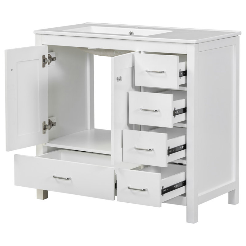 36" White Bathroom Vanity With Ceramic Sink