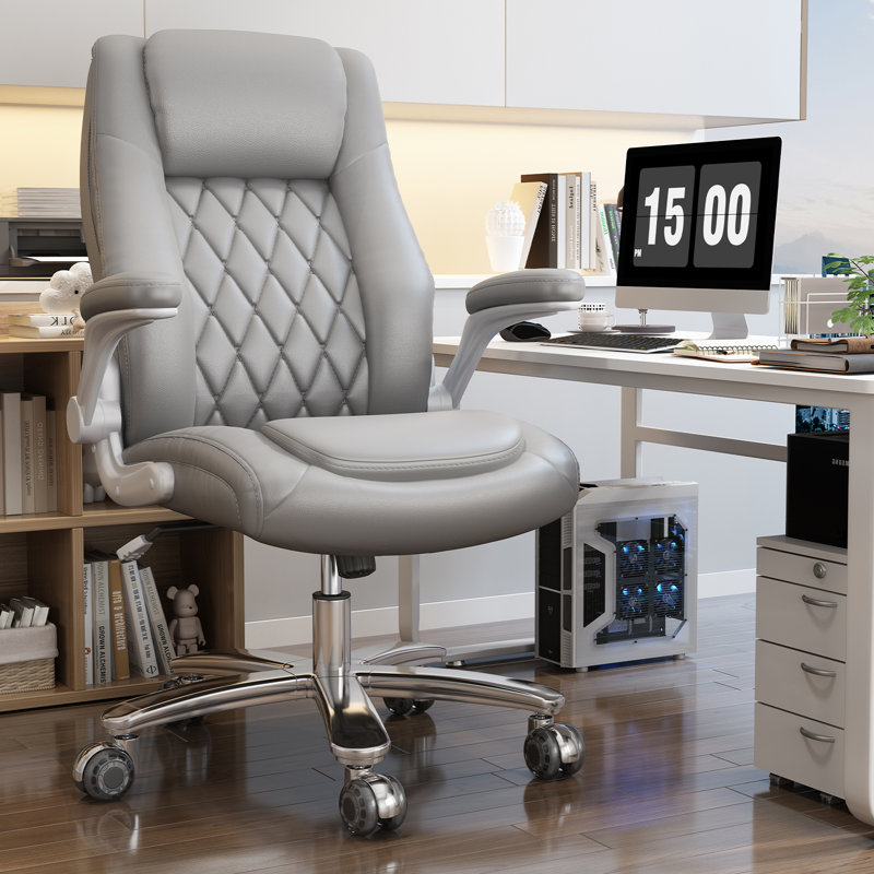 Fauteuil de direction ergonomique Mankirt, chaise de bureau grande et haute avec support en bois et siège large, Gris