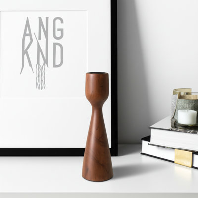 Modern Taper Mango Wood Candle Holder with Metal Accent for Tabletop Decor - Decorative Floor Candle Holder for Dining or Living Room Display