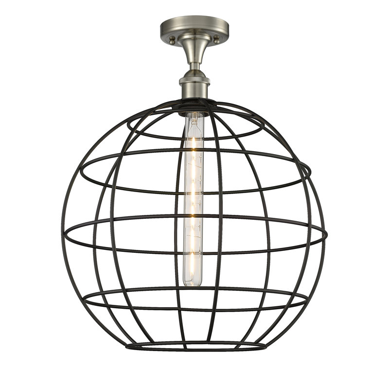 Plafonnier semi-encastré 1 lumière Ballston Lake Placid, Nickel satiné, H 19,25 po x l 16 po x P 16 po