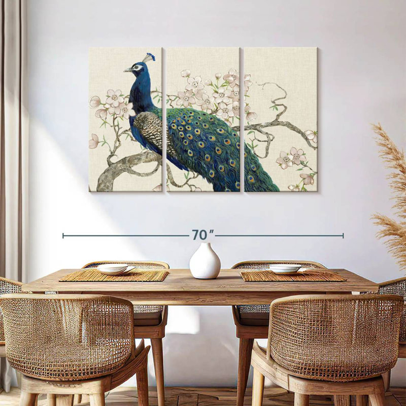 Brampt paon et fleurs II, H 36 po x l 57 po