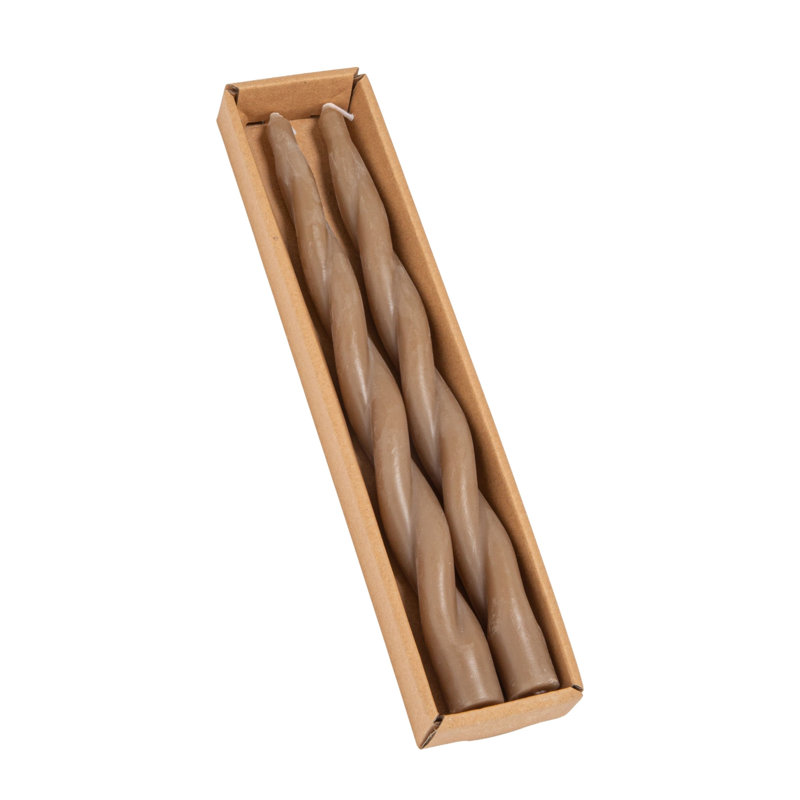 Unscented Elongated Twisted Taper Candles In Box, Brown